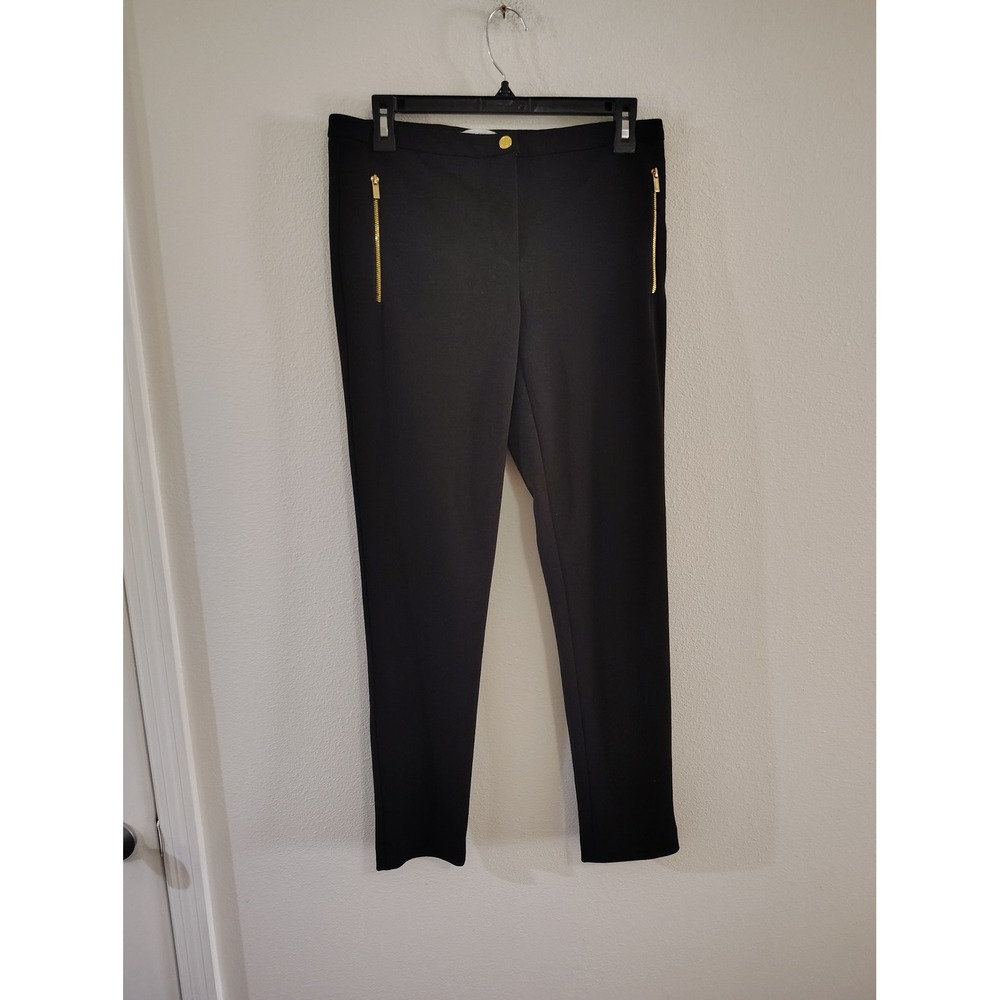 Calvin Klein Womens Black Skinny Dress Pants Gold Zipper Pockets Size 6